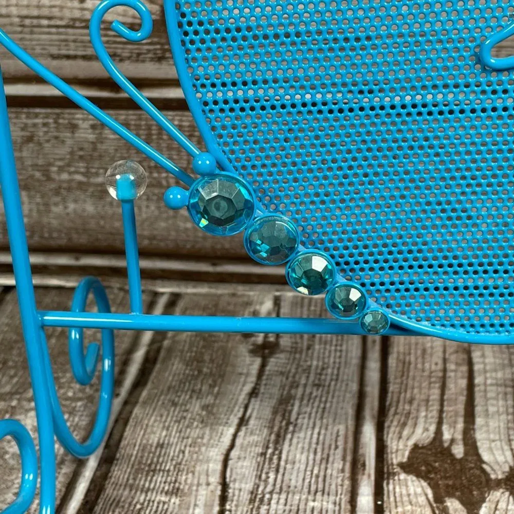 Butterfly Metal Jewelry Earring Necklace Ring Stand Organizer Holder Blue